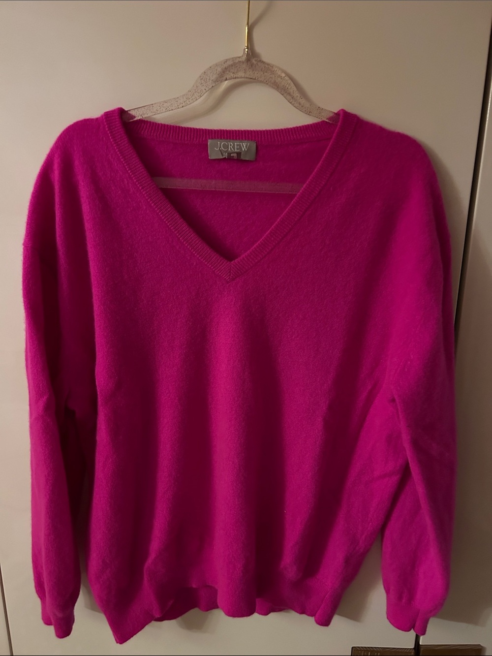 J. Crew Women's Cashmere V-Neck Sweater in Hot Pink